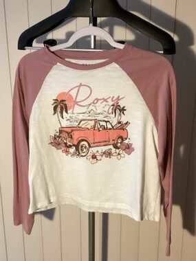 Roxy White & Dusty Pink Raglan Surf Truck Long Sleeve Tee